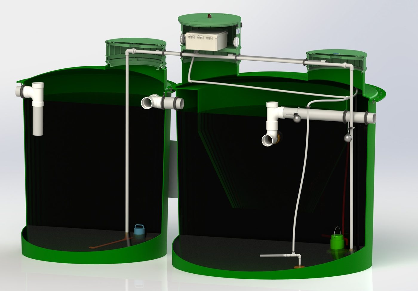 AN Series nitrogen reduction unit, cutaway view showing pretreatment and aerobic chambers