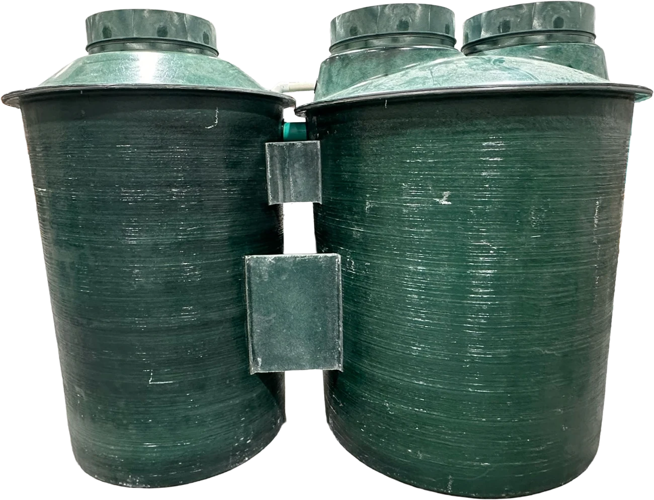 Two fiberglass tanks bonded and panelled together as a single unit